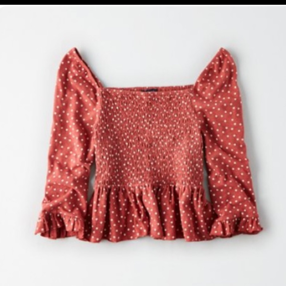 American Eagle Ruffle Sleeve Smocked T-Shirt